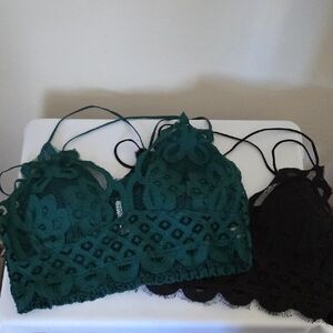 Zenana Outfitters Lace Bralette Duo - Teal and Black